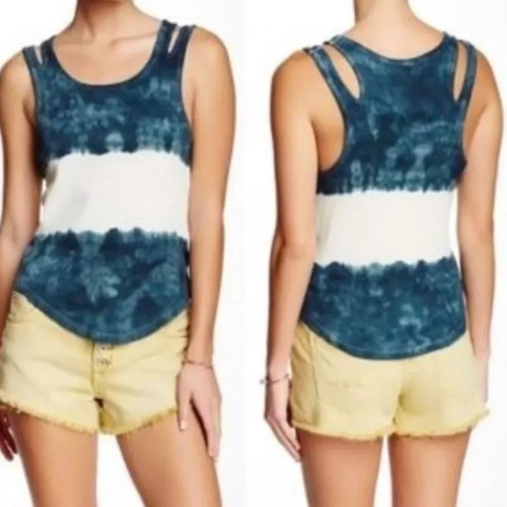 Free People Stone Blue‎ Tie Dye Double Strap Tank